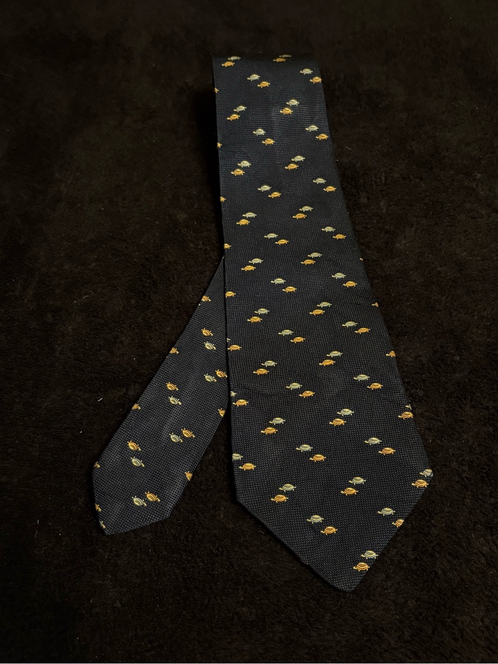 Salvatore Ferragamo Turtles on Navy Blue Silk Neck Tie 58” Long 3 5/8” At Widest